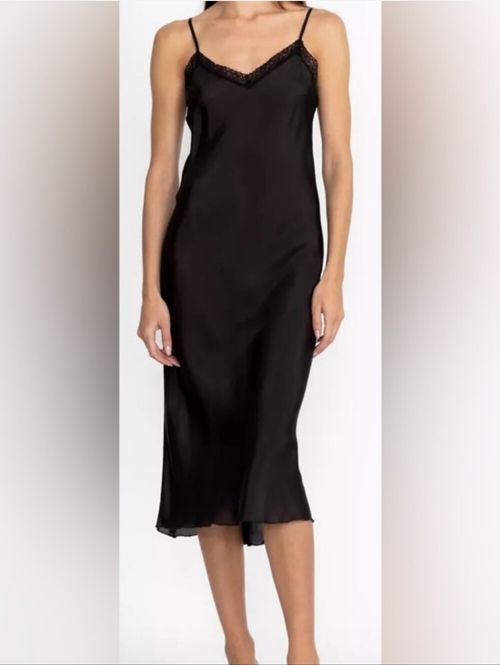 NWT Johnny Was Black 100% Silk Midi Length Slip Size Small